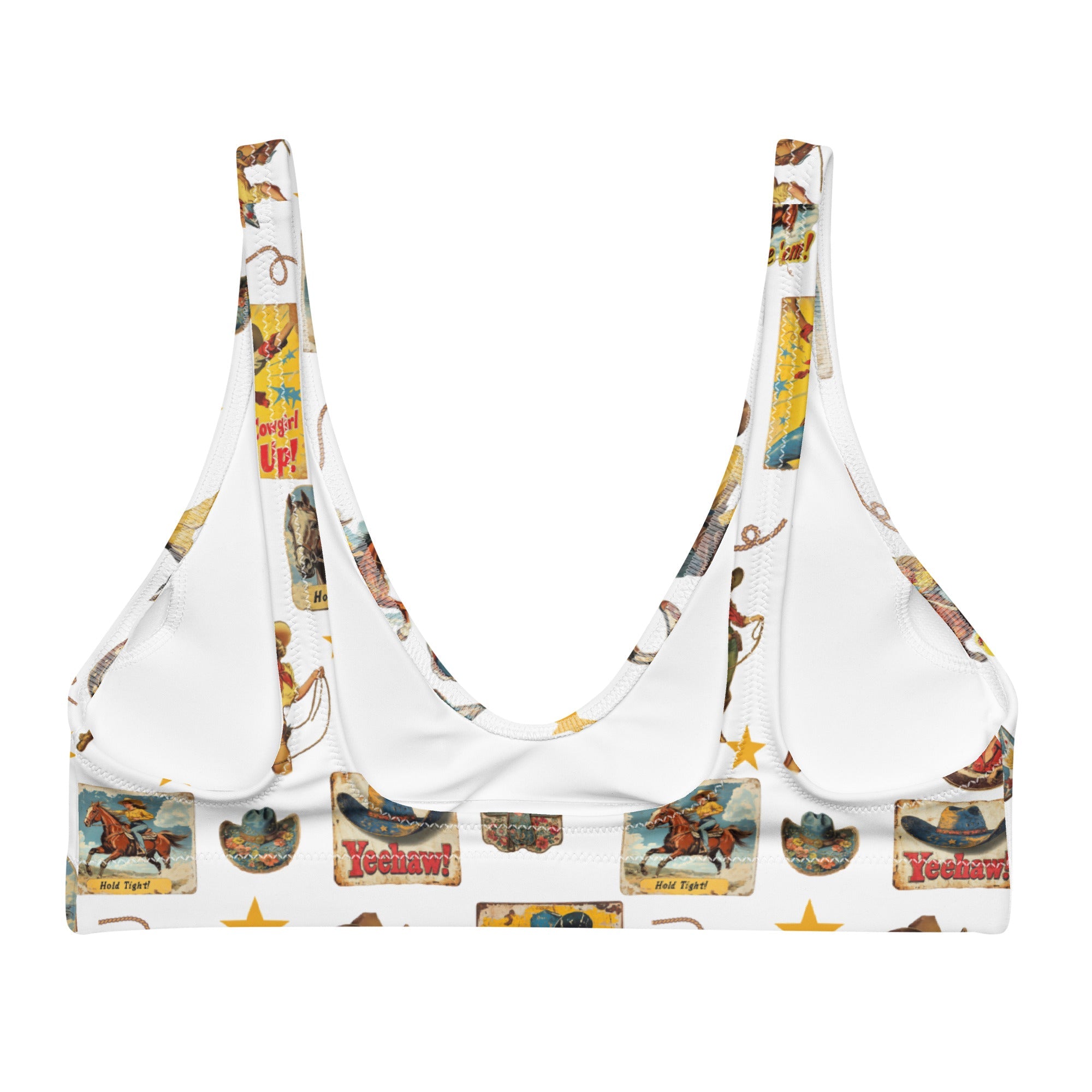 Yeehaw Vintage Cowgirl Collage White Bikini Top
