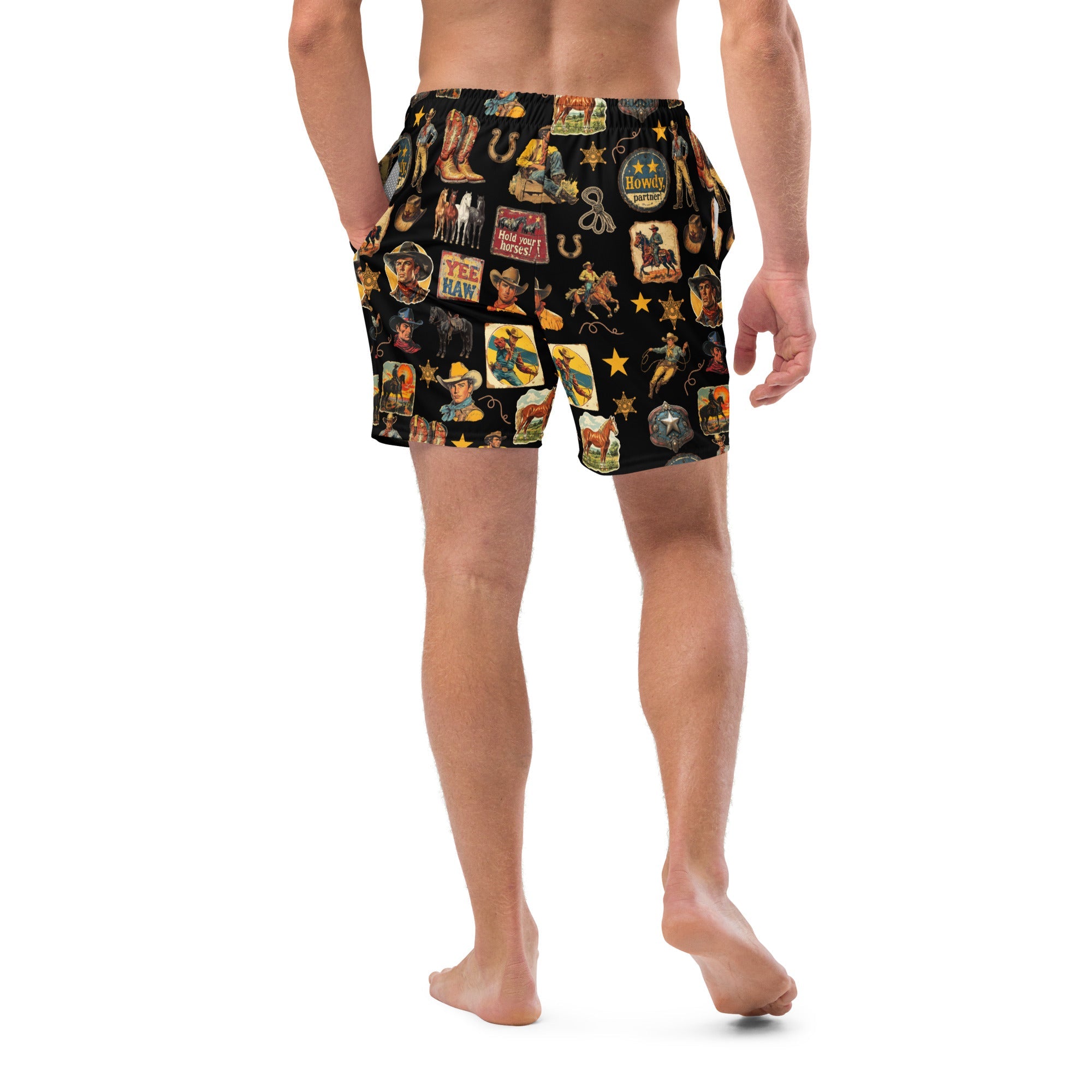 YEEHAW Vintage Cowboy Collage Western Swim Trunks Shorts