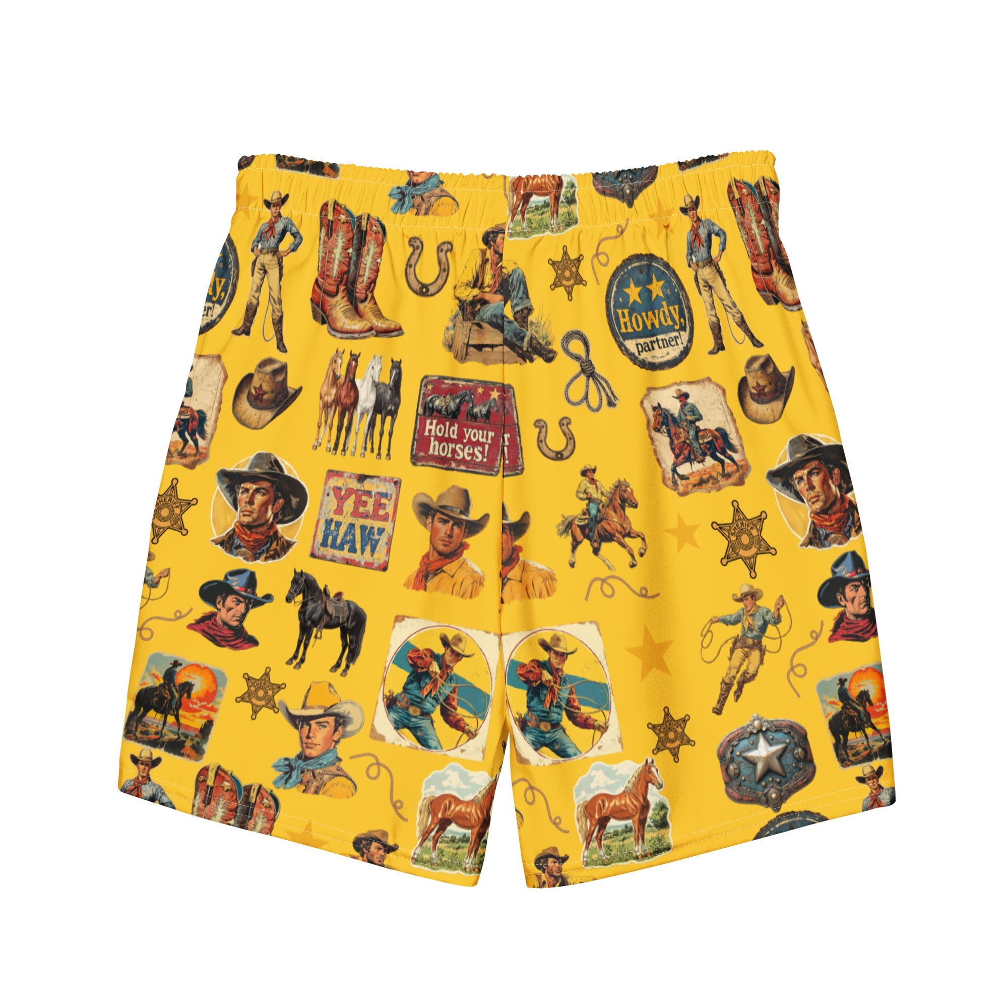 YEEHAW Vintage Cowboy Collage Western Swim Trunks Shorts