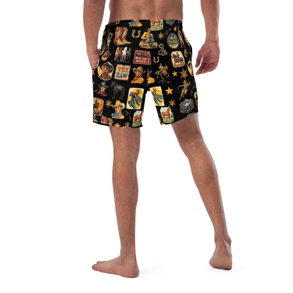 Yeehaw Vintage Cowboy Collage Swim Trunks