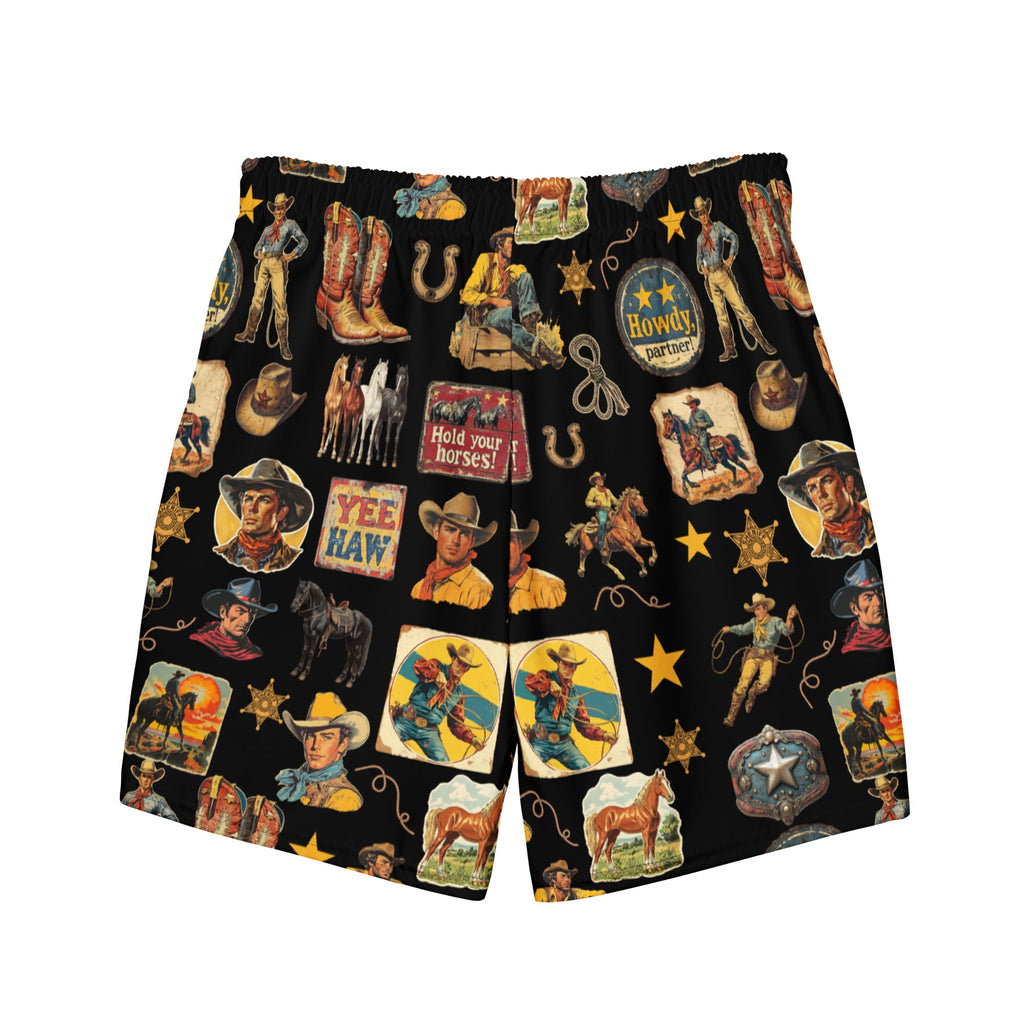 Yeehaw Vintage Cowboy Collage Swim Trunks