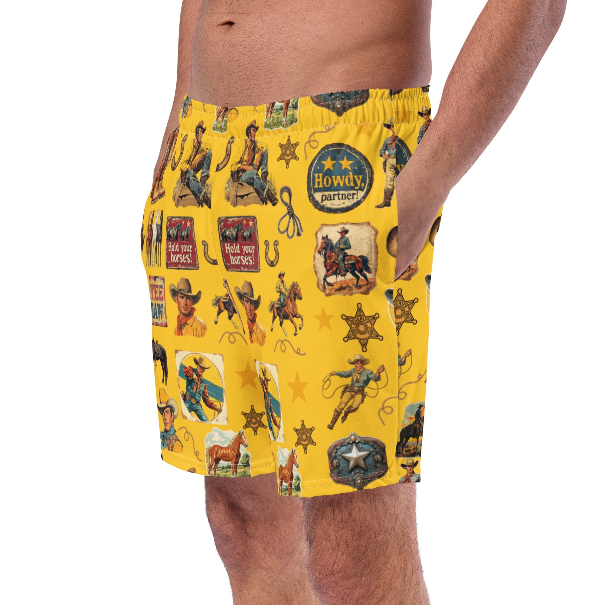YEEHAW Vintage Cowboy Collage Western Swim Trunks Shorts