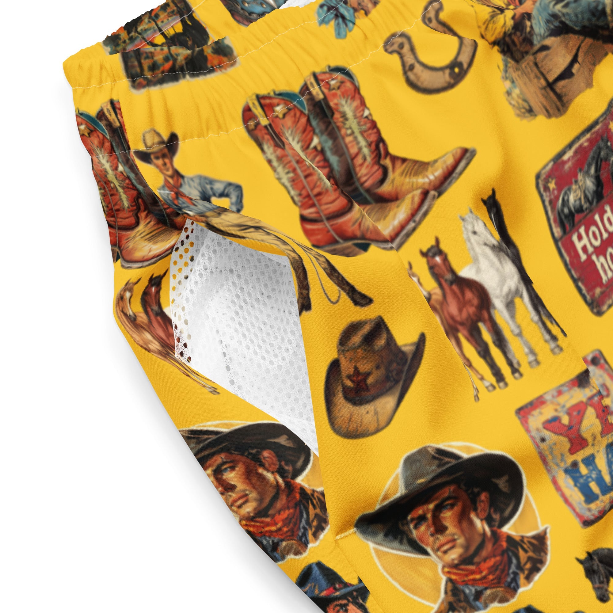 YEEHAW Vintage Cowboy Collage Western Swim Trunks Shorts