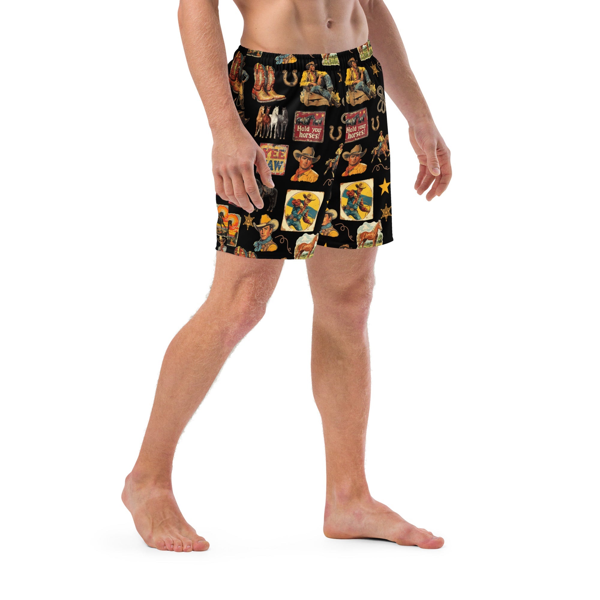 Yeehaw Vintage Cowboy Collage Swim Trunks