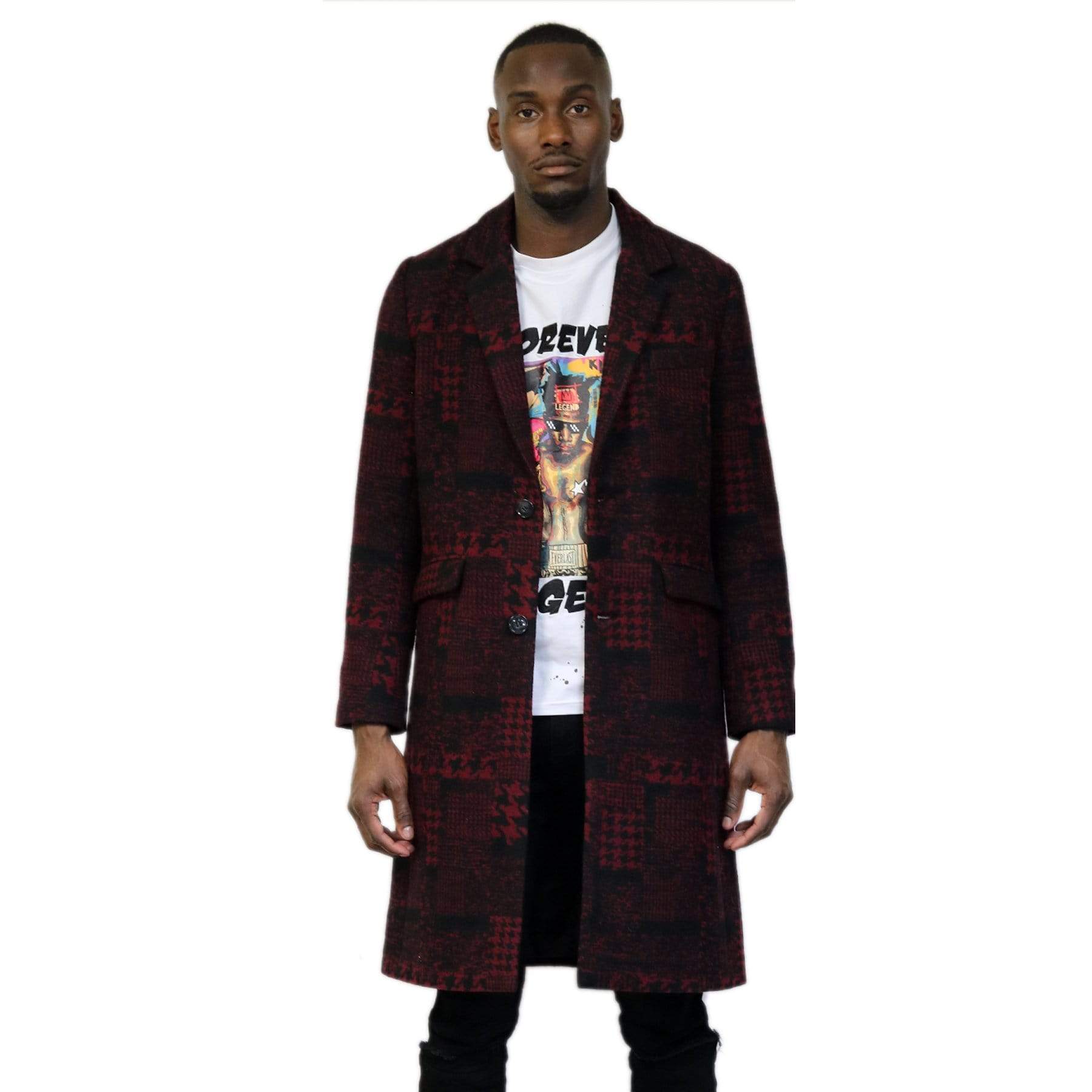 Kearny black and burgundy houndstooth pattern Wool Coat Jacket