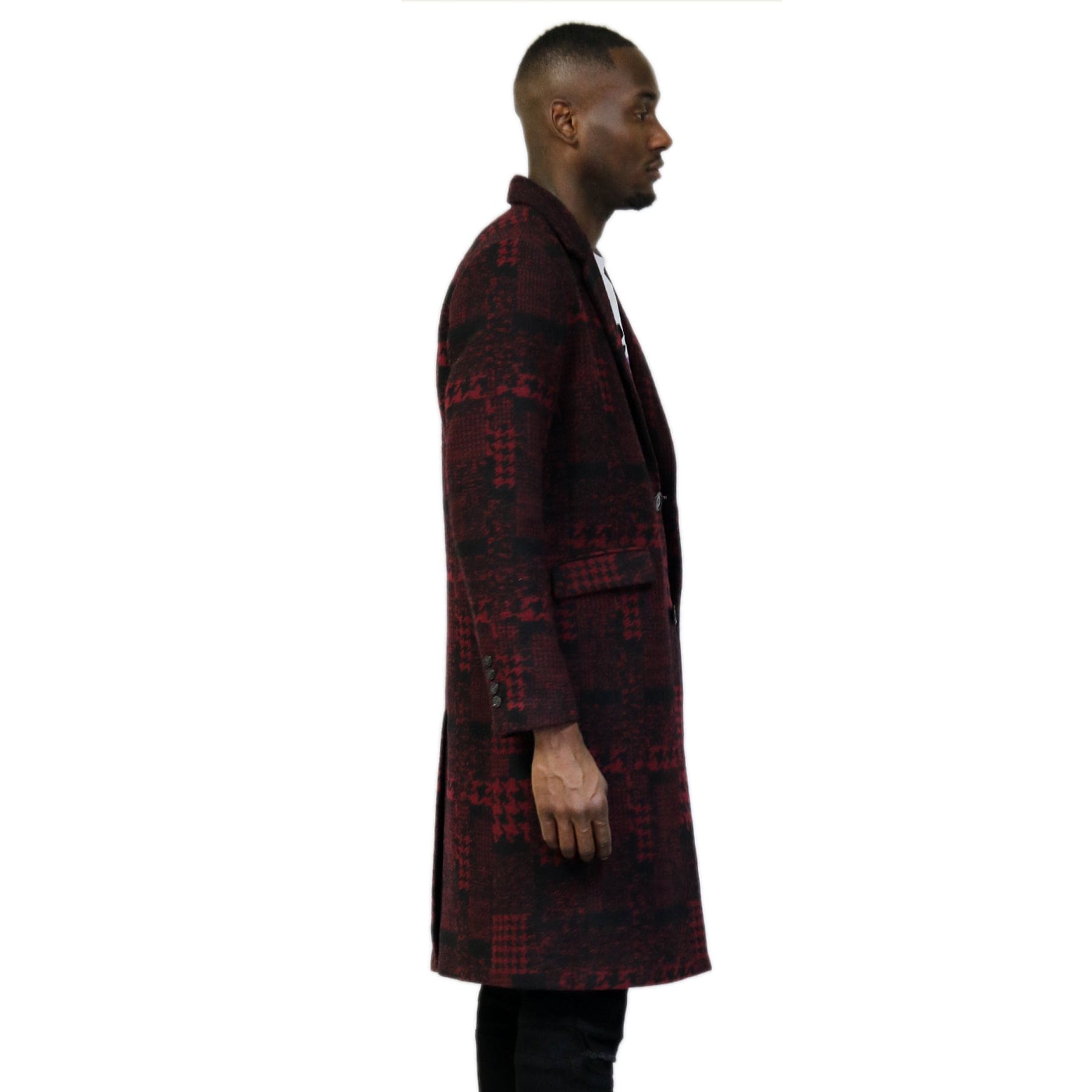 Kearny black and burgundy houndstooth pattern Wool Coat Jacket
