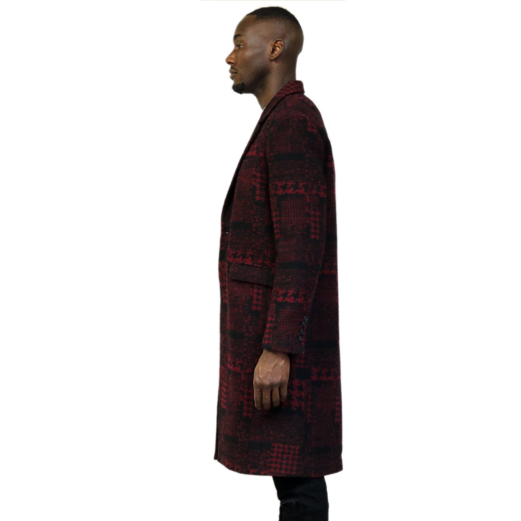Kearny black and burgundy houndstooth pattern Wool Coat Jacket