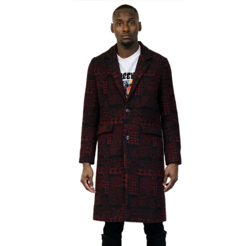 Kearny black and burgundy houndstooth pattern Wool Coat Jacket