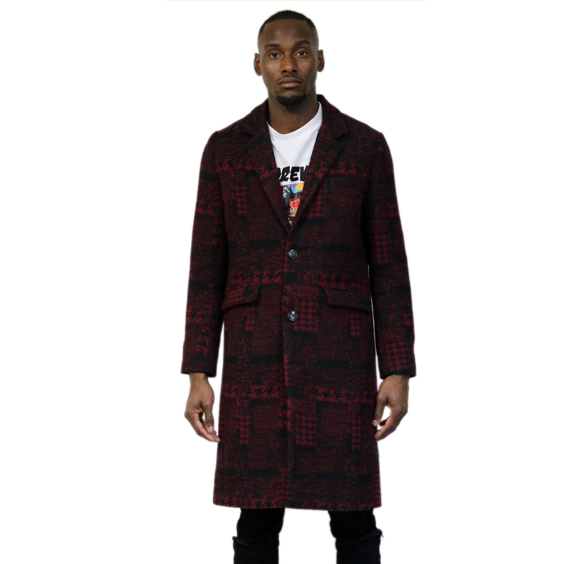 Kearny black and burgundy houndstooth pattern Wool Coat Jacket