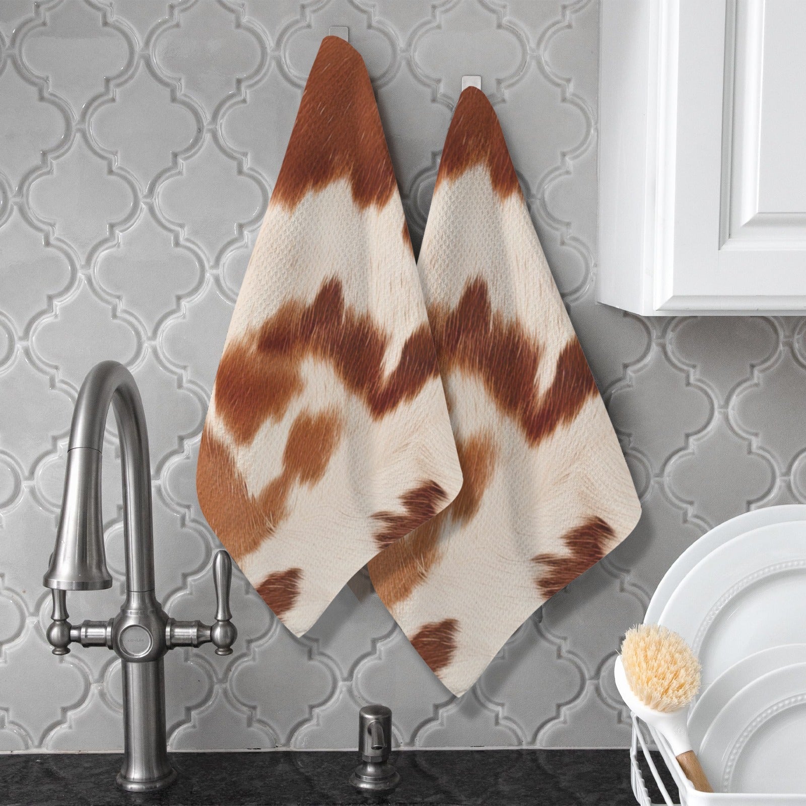 Cow Print Set of 2 Dish Towels made in America Kitchen Towels