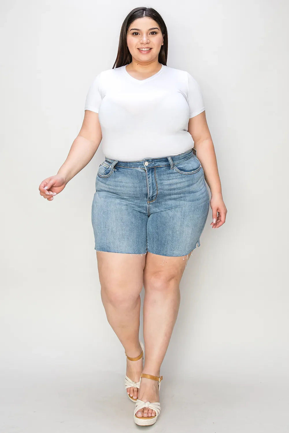 Garden Naked Judy Blue Full Size High Waist Raw Hem Denim Shorts