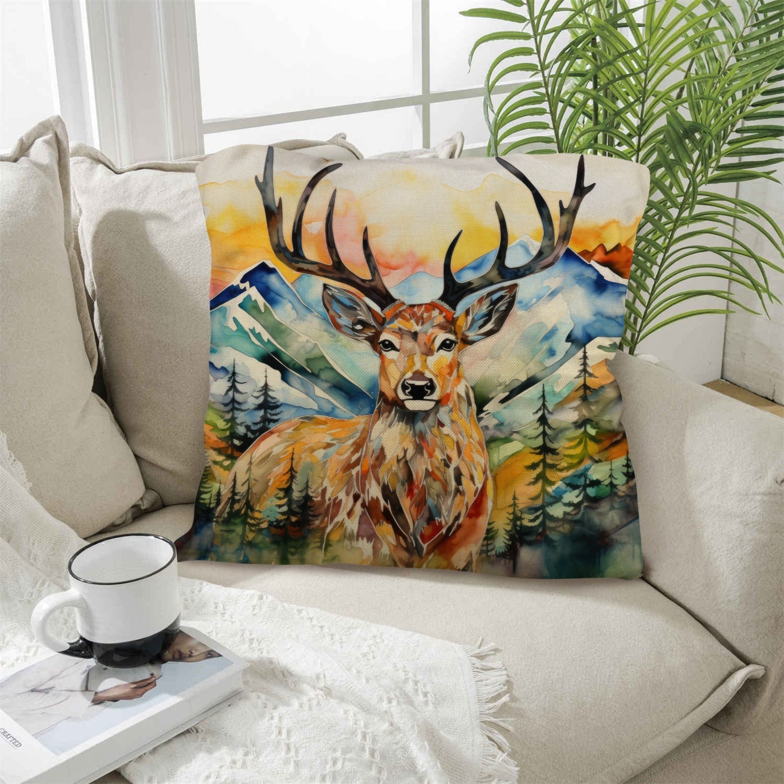 Watercolor Buck Hunting Pillow Case Made In America