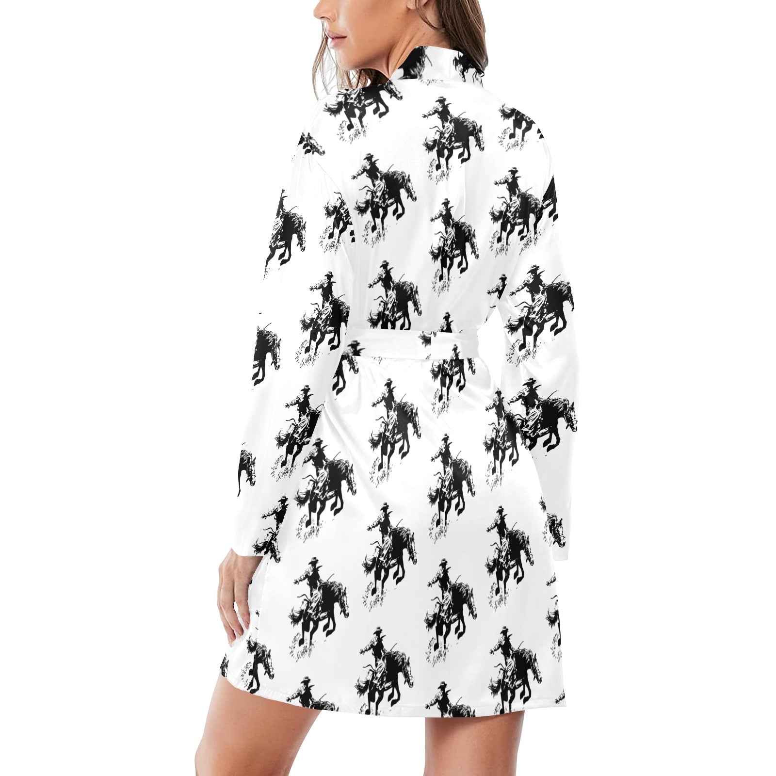 Rodeo Bronc Women's Long Sleeve Belted Satin Feel Dressing Lounge Robe