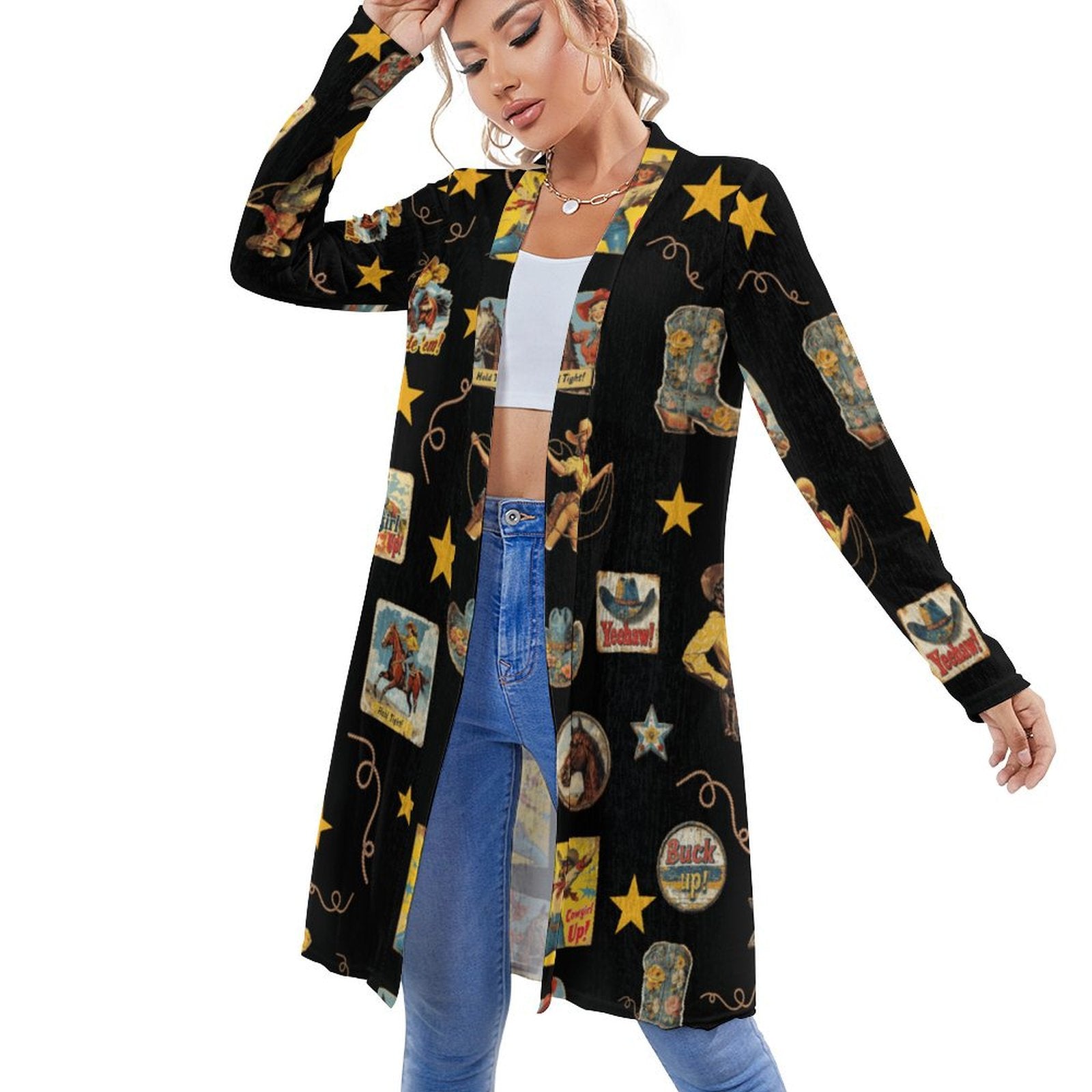 Vintage Cowgirl Collage Western Lightweight Cardigan