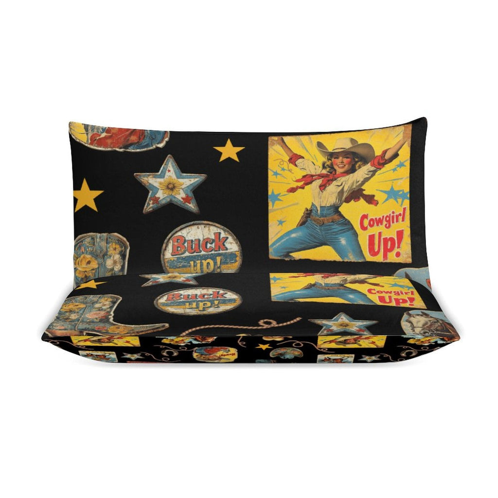 Vintage Cowgirl Collage Design 3-Piece Bedding Set (1 Duvet Cover + 2 Pillow Shams) – 102"×90"