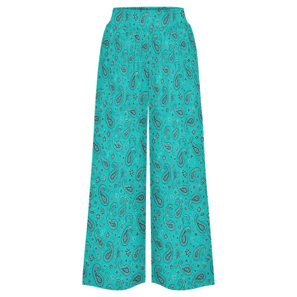 Baha Ranch Turquoise Paisley Bandana Wide Leg Pants