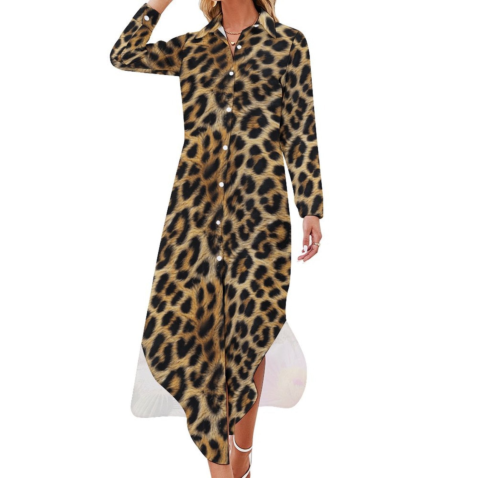 Baha Ranch Retro Pop Western Leopard Desert Shirt Dress Duster