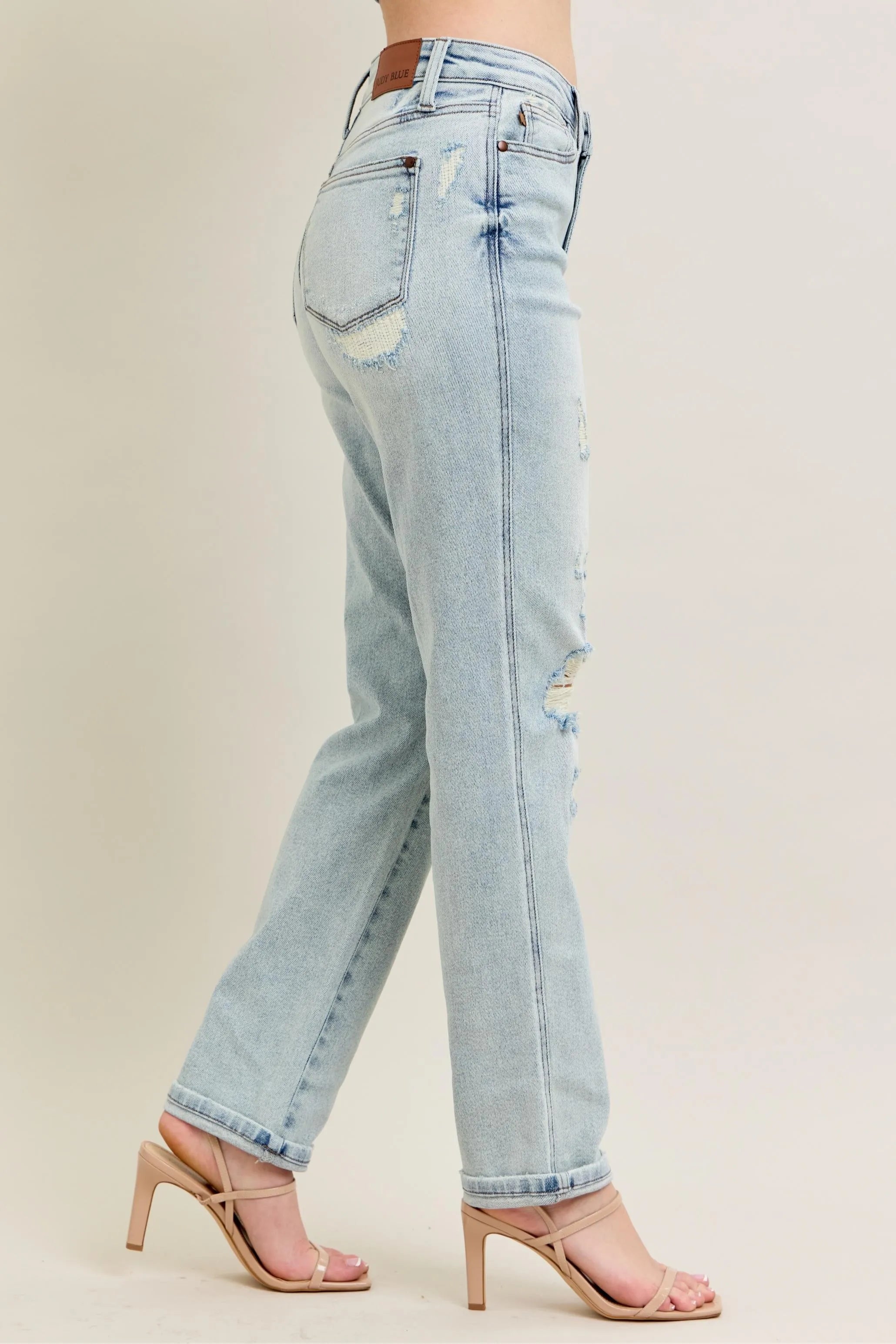 Garden Naked Judy Blue Full Size Mr Repair Stitch Detail Destroy Single Cuff Bf Jeans Plus Size