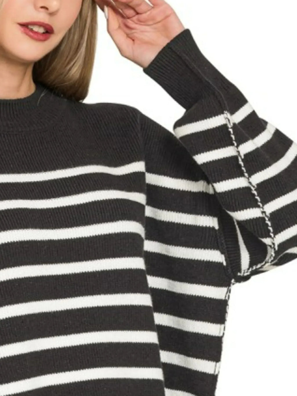 Garden Naked Zenana Exposed Seam Striped Oversized Sweater