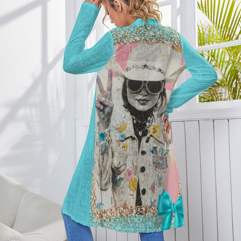 Baha Ranch Retro Pop Western Groovy Cowgirl Lightweight Cardigan