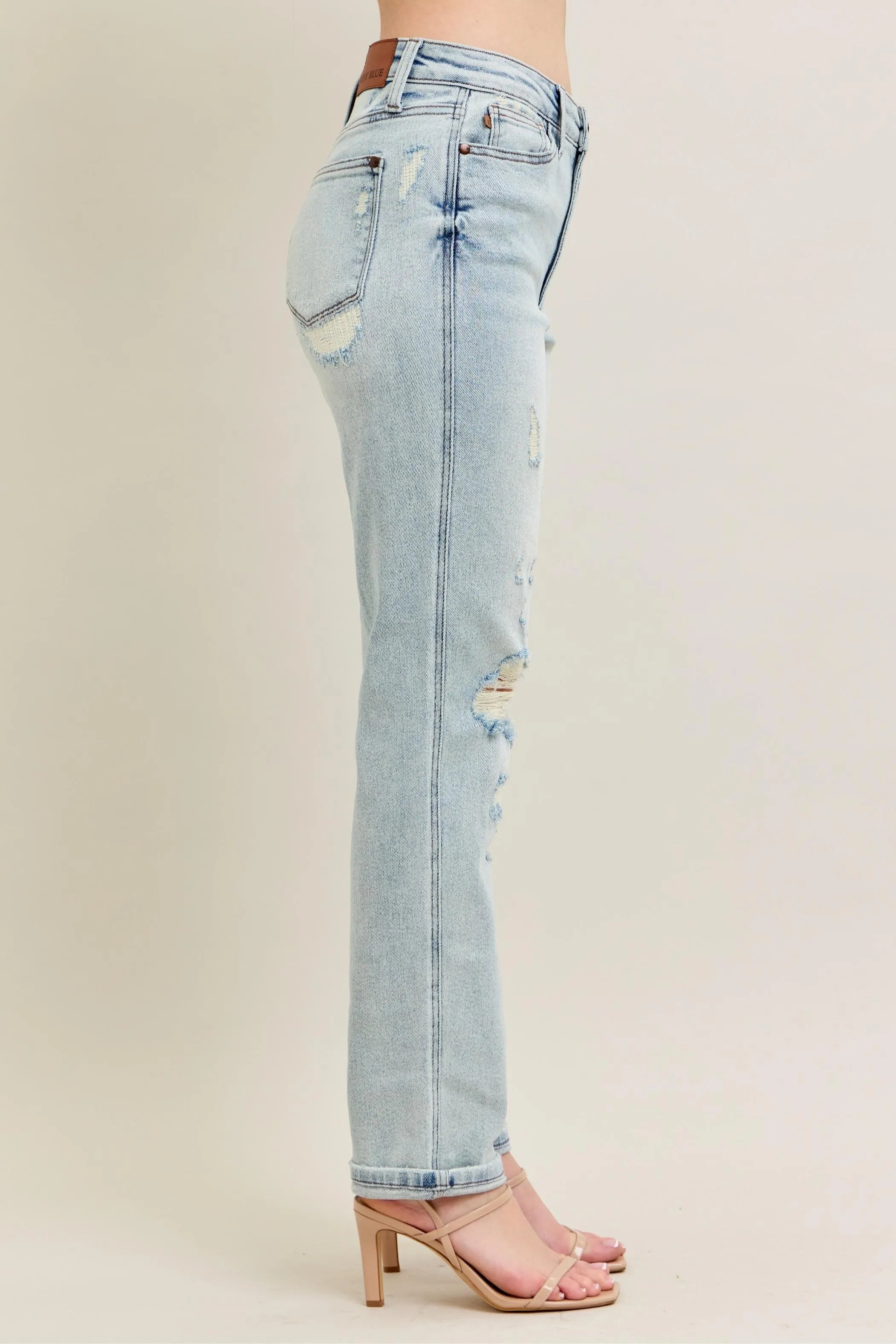 Garden Naked Judy Blue Full Size Mr Repair Stitch Detail Destroy Single Cuff Bf Jeans Plus Size