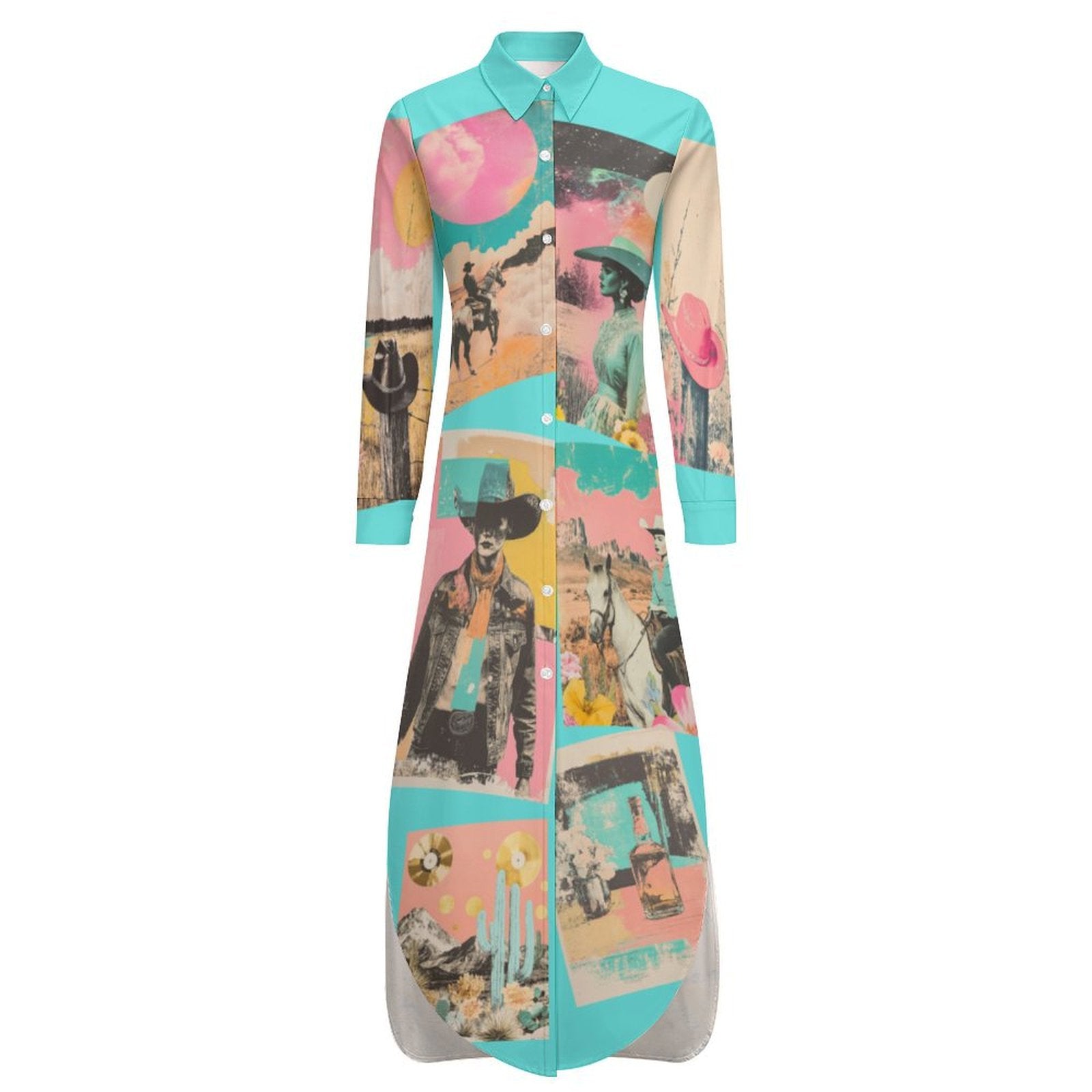 Baha Ranch Retro Pop Western Button Up Shirt Dress Duster