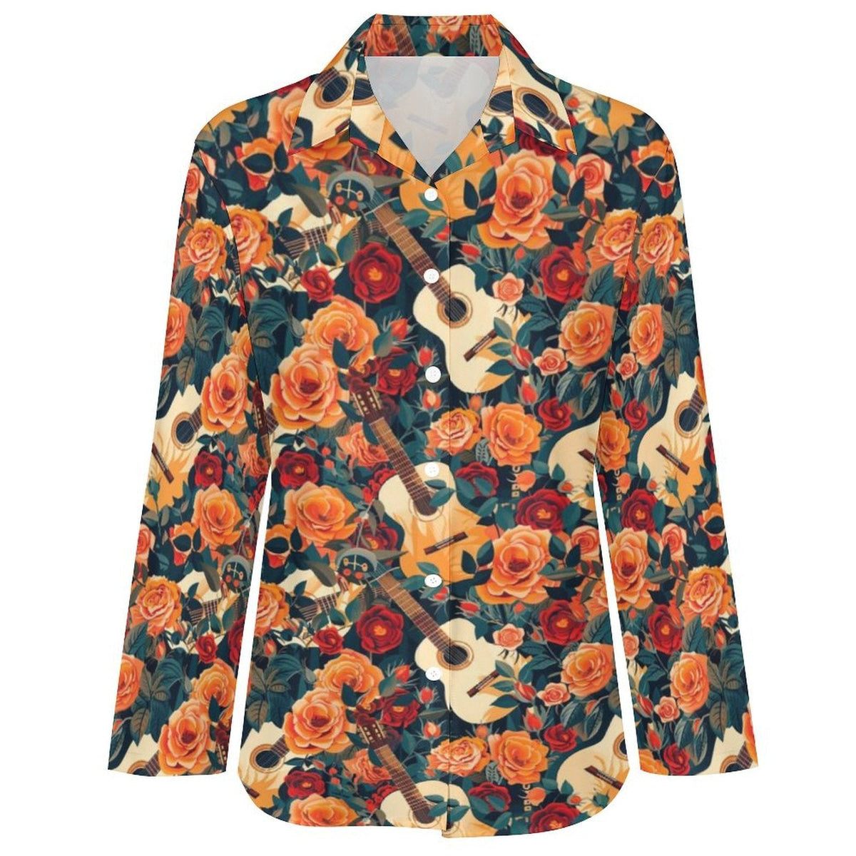 Baha Ranch Colores de Mexico Guitars and Roses Button up Blouse
