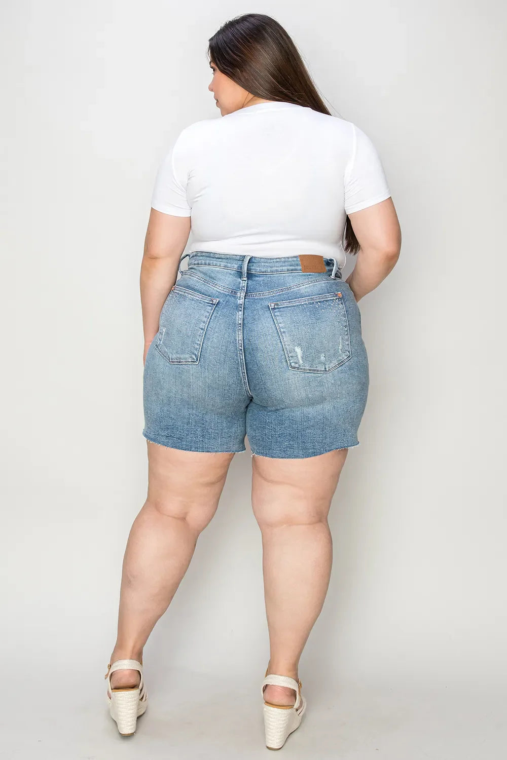 Garden Naked Judy Blue Full Size High Waist Raw Hem Denim Shorts