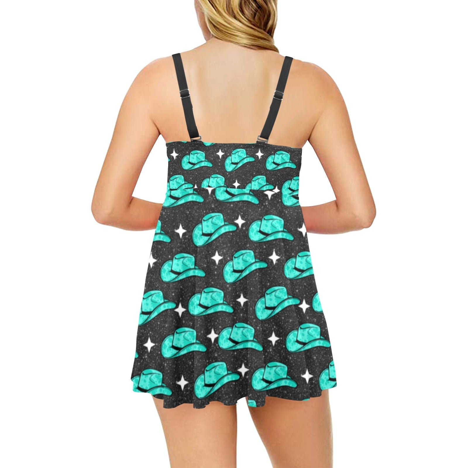 Turquoise Hat Swim Dress & Shorts Set