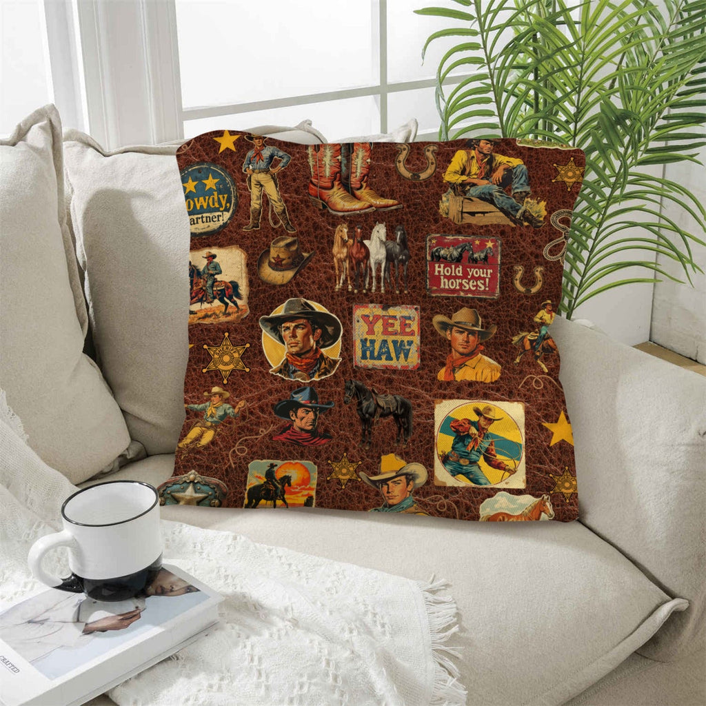 Vintage Cowboy Collage Western Throw Pillow Case Made in America
