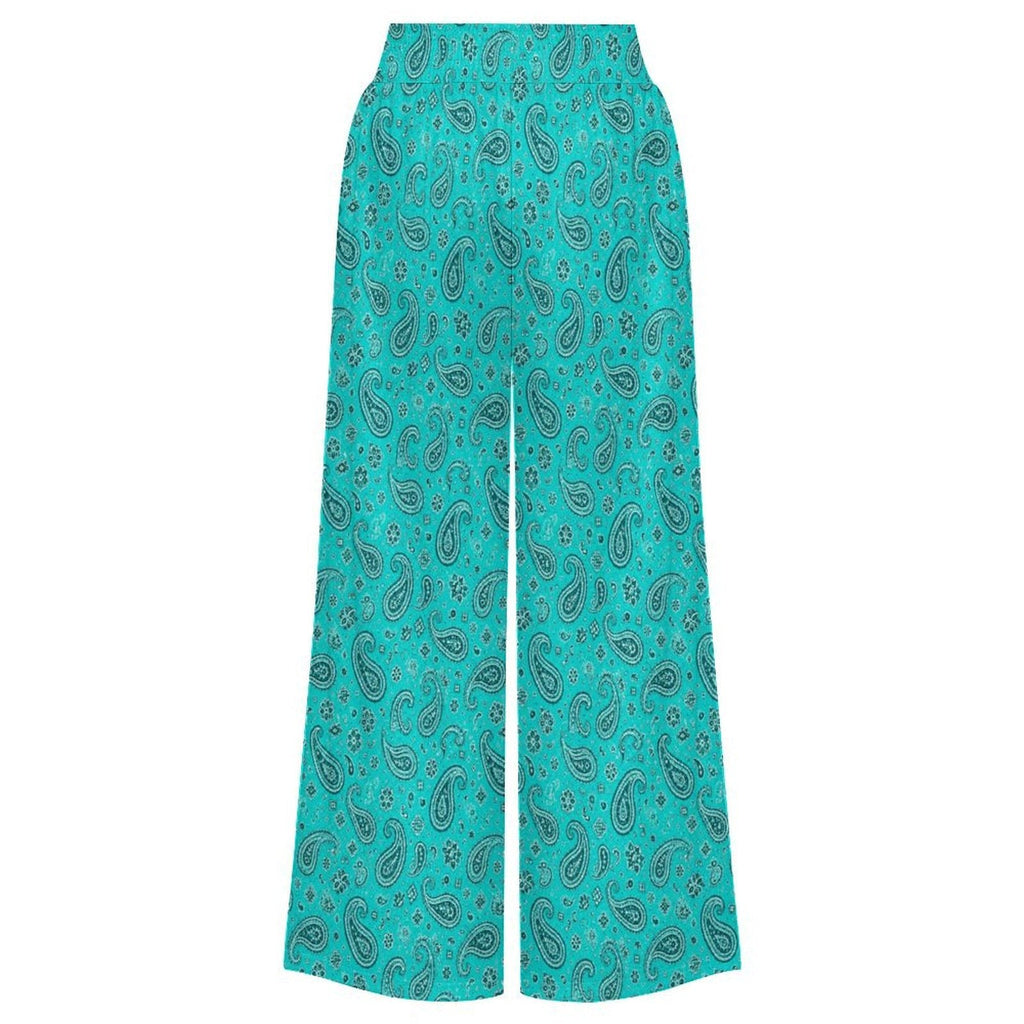 Baha Ranch Turquoise Paisley Bandana Wide Leg Pants