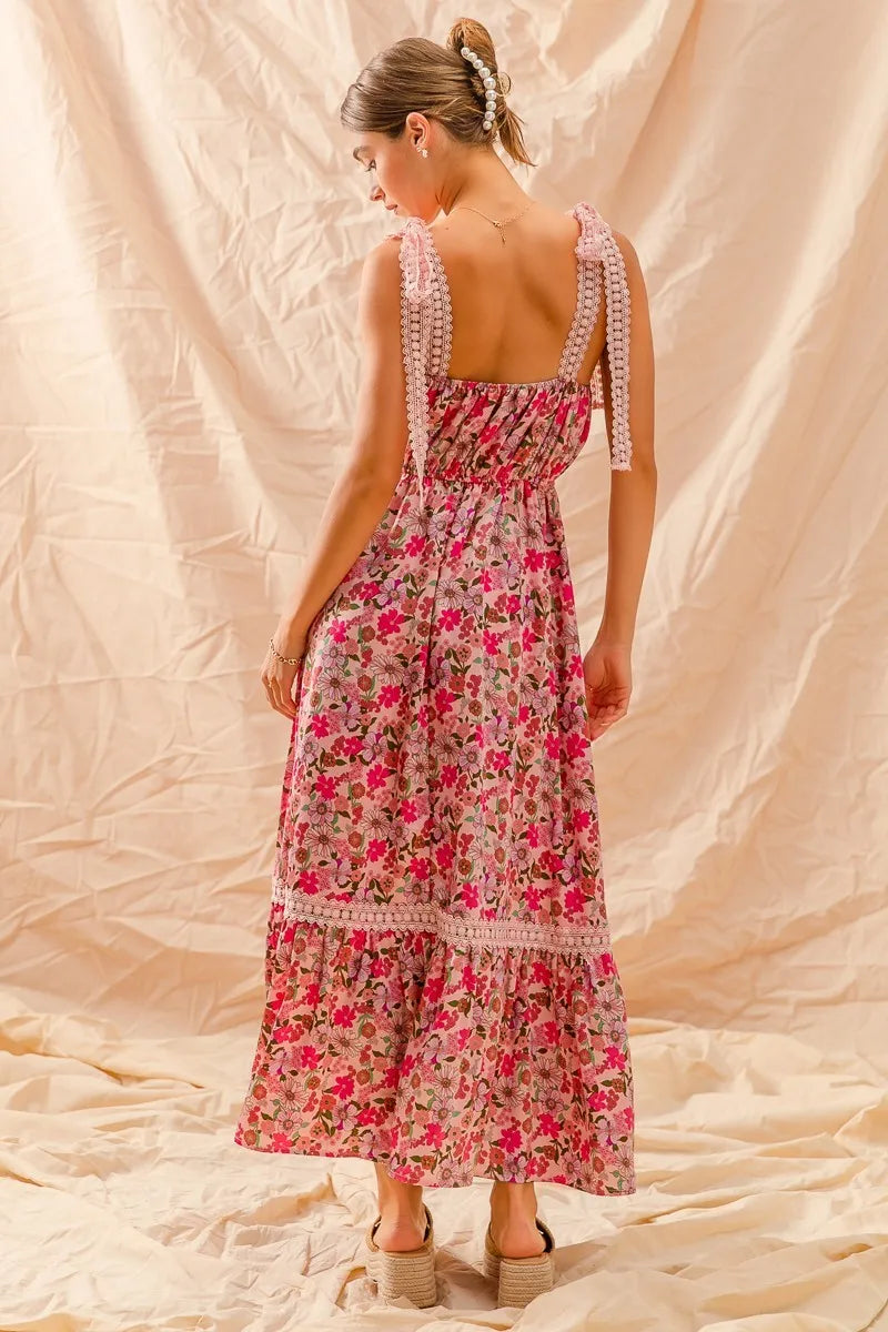 Garden Naked SO ME Floral Maxi Dress With Ribbon Tie Lace Strap