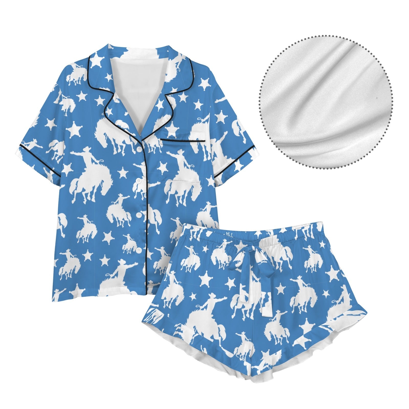 Blue Bronc Satin Ruffle Hem Pajama set