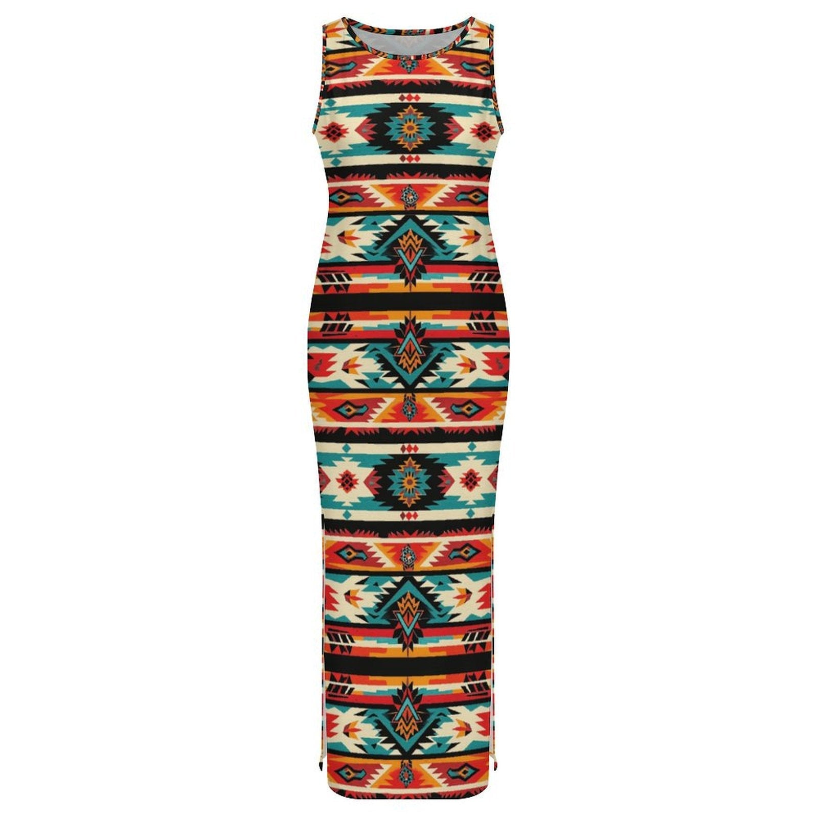 Santa Fe Sleeveless Bodycon Side Slit Western Maxi Long Dress