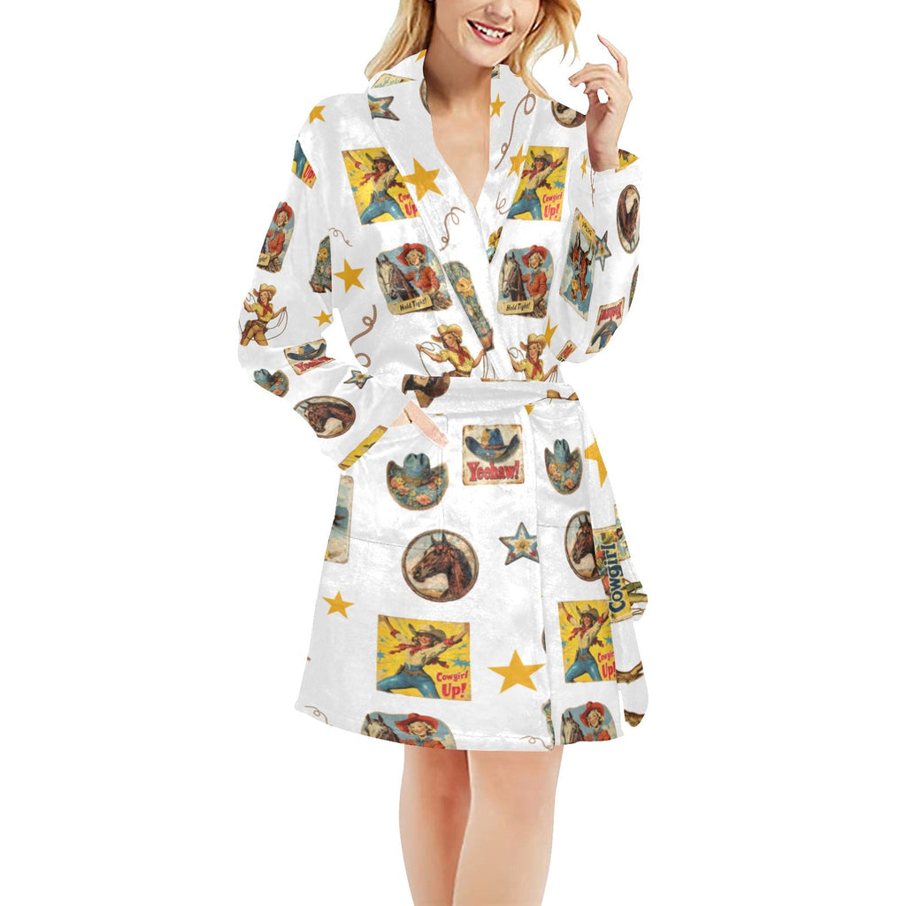 Vintage Cowgirl Collage Women's Western Bath Robe