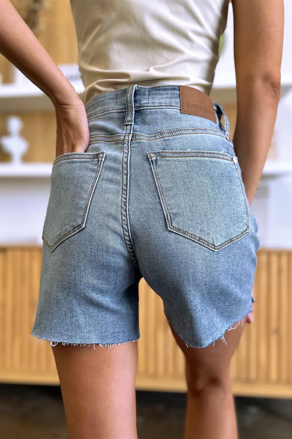 Garden Naked Judy Blue Full Size High Waist Raw Hem Denim Shorts