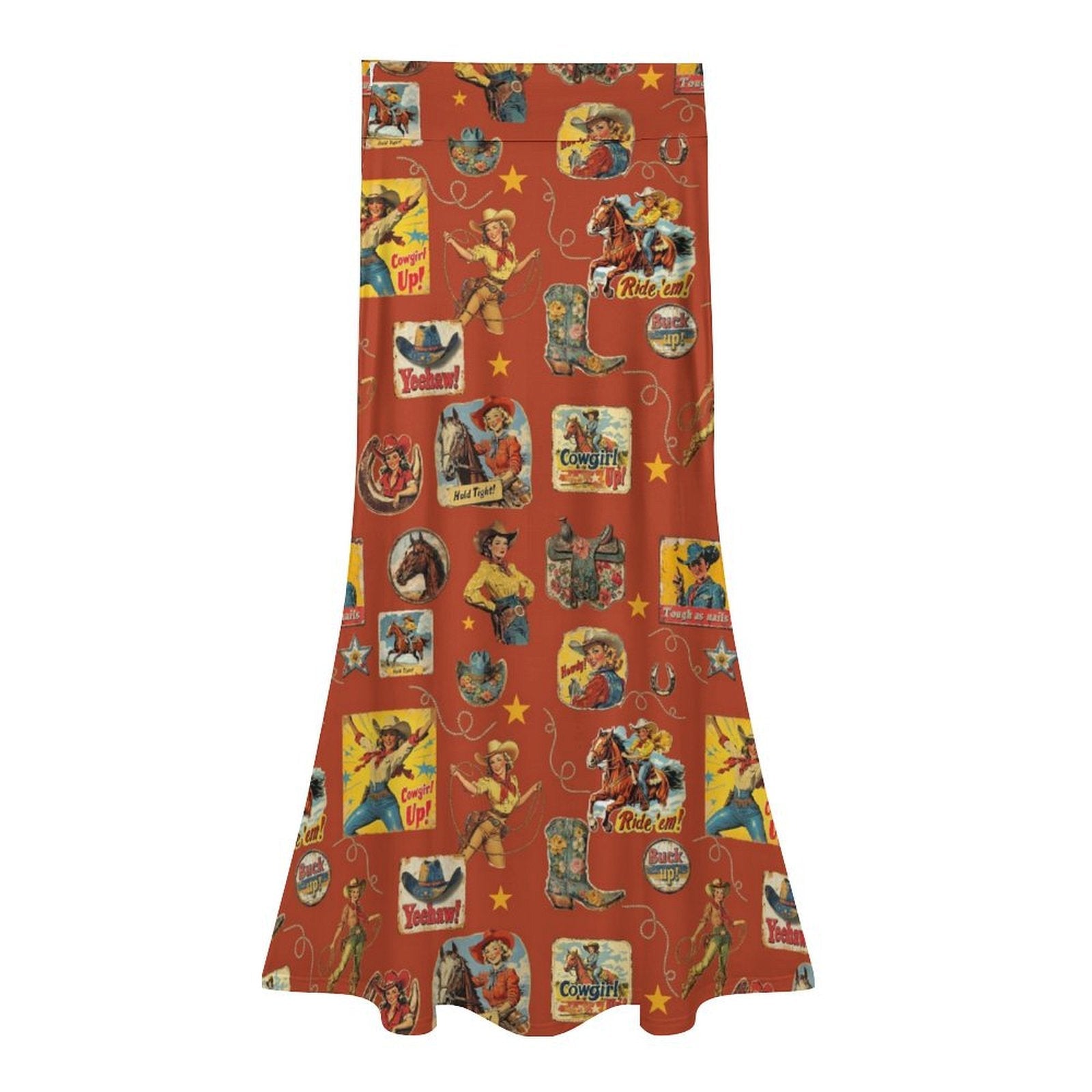 Vintage Cowgirl Collage Western Maxi Skirt