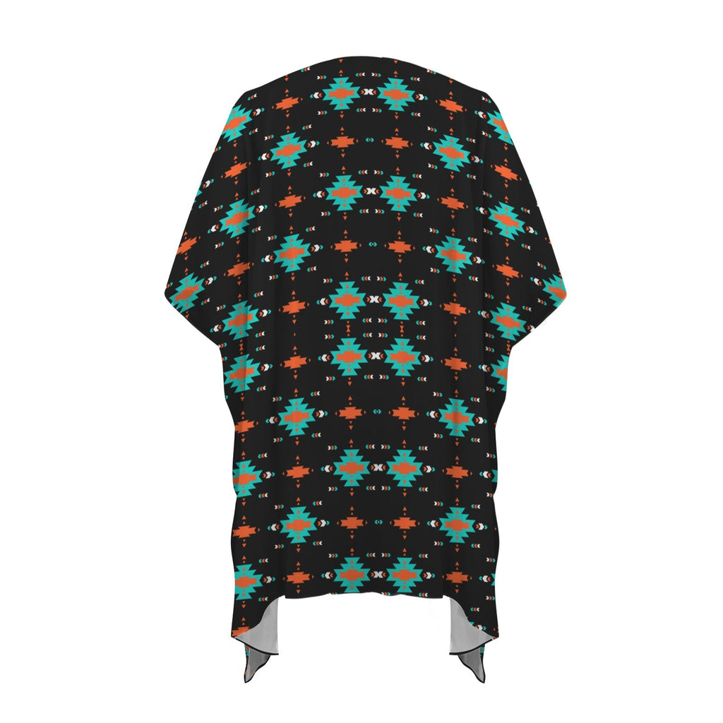 Black Turquoise Orange Aztec Duster Kimono Coverup