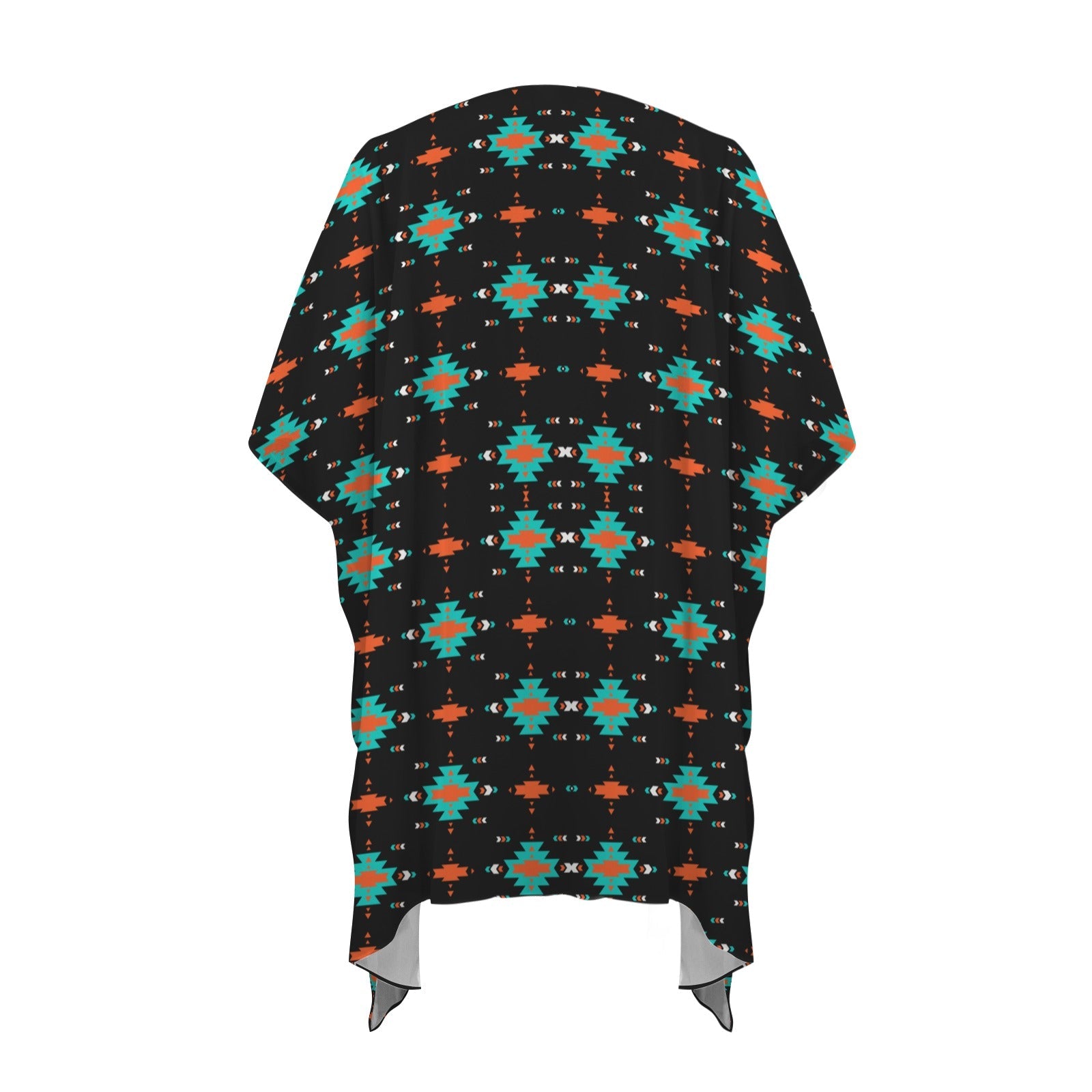 Black Turquoise Orange Aztec Duster Kimono Coverup