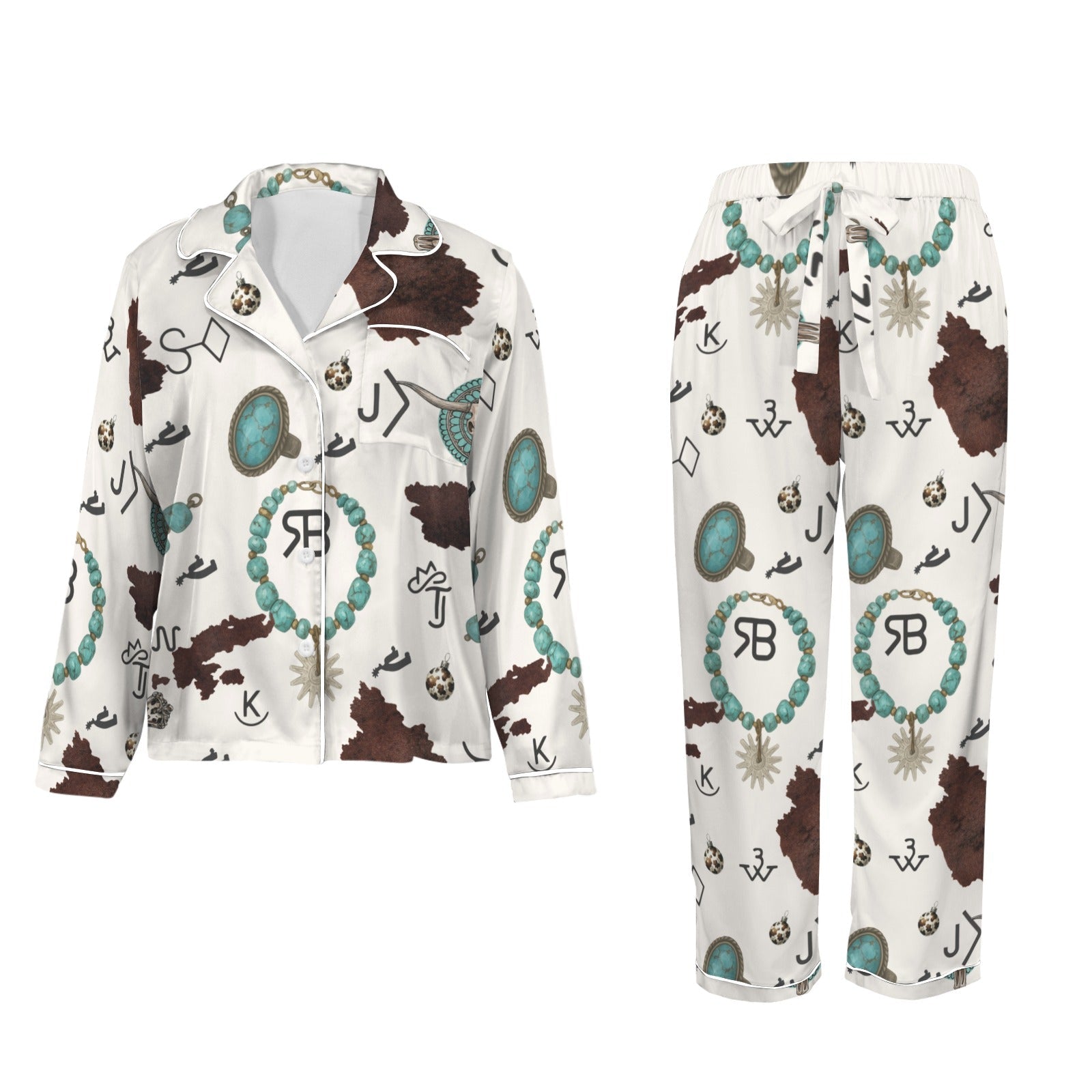 Brands & Turquoise Cowgirl Christmas Western Cowprint Satin Pajamas