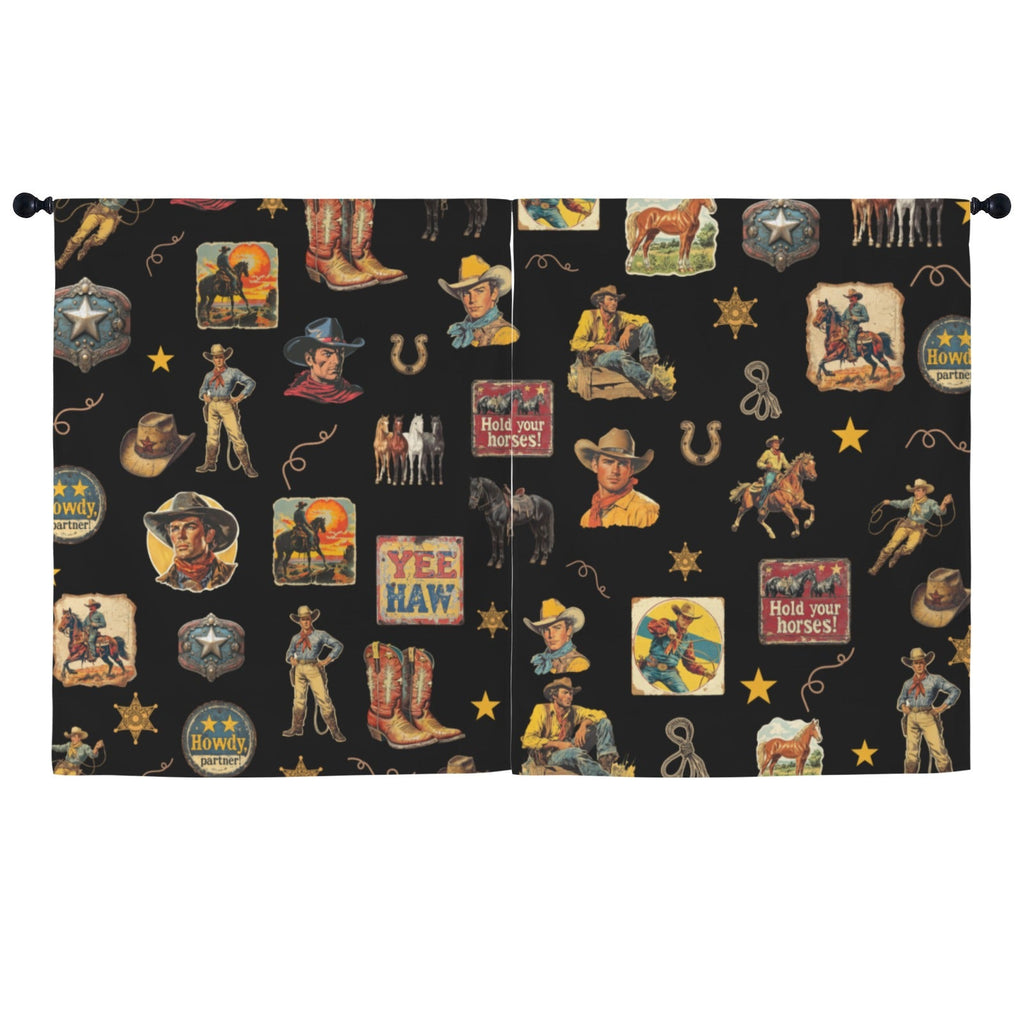 Vintage Cowboy Collage Western Curtains 52" x 63" Made in America