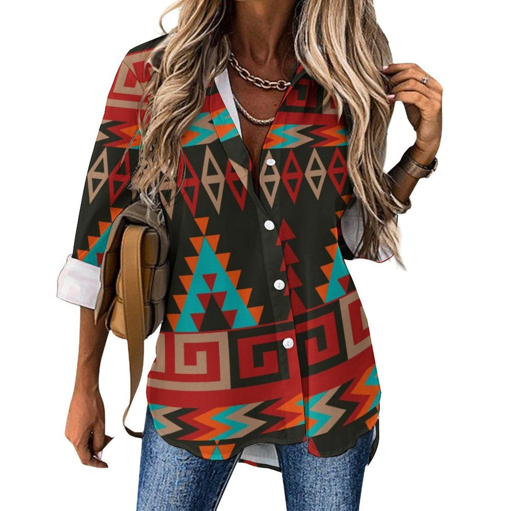 Baha Ranch Santa Fe Aztec Button Up Blouse