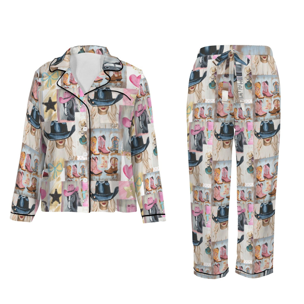 Danilo Painted Cowgirl Western Satin Long Pajama Set
