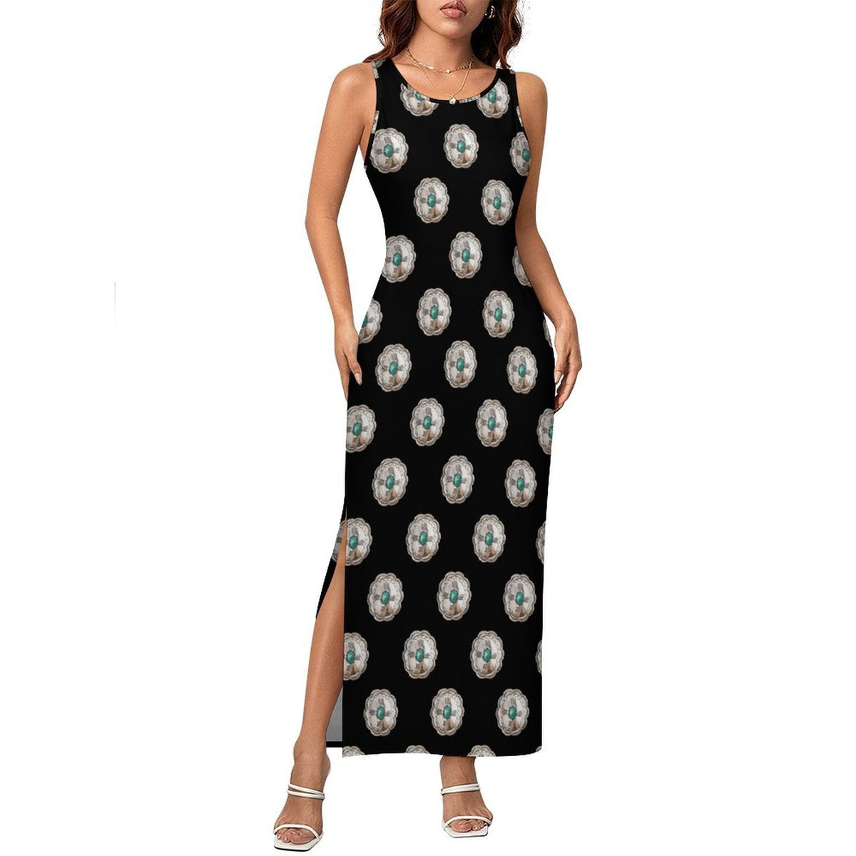 Silver Concho Slit Maxi Dress