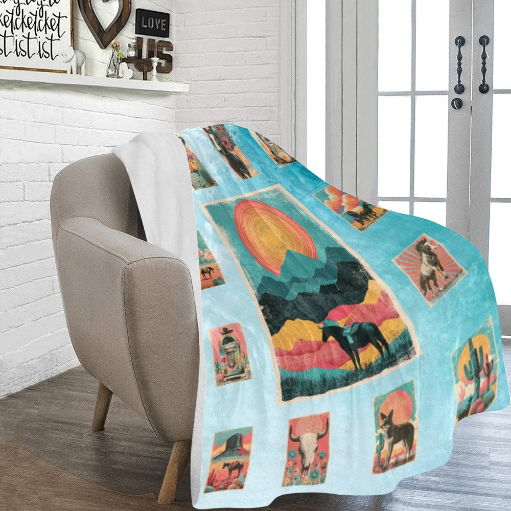 Baha Ranch Western Sunrise   Blanket 60 x 80 Ultra-Soft Micro Fleece Blanket Made in America