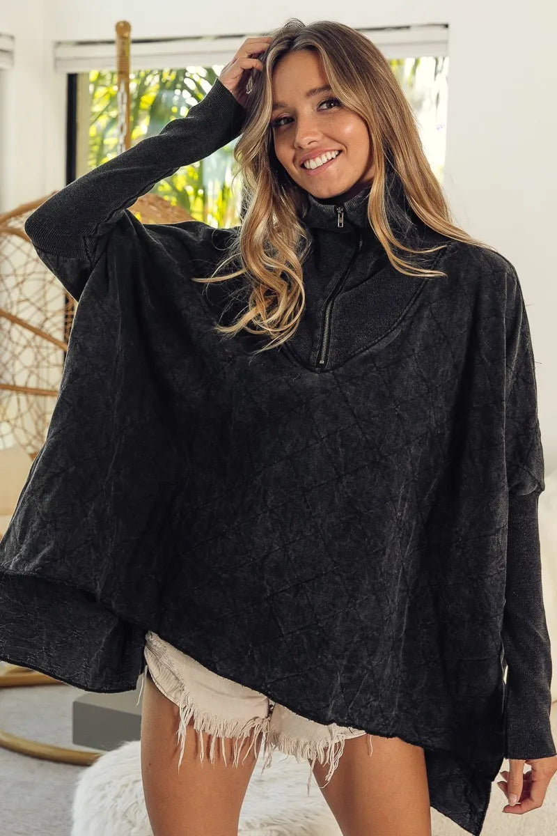Garden Naked BiBi Vintage Washed Quilted Half Zip Top