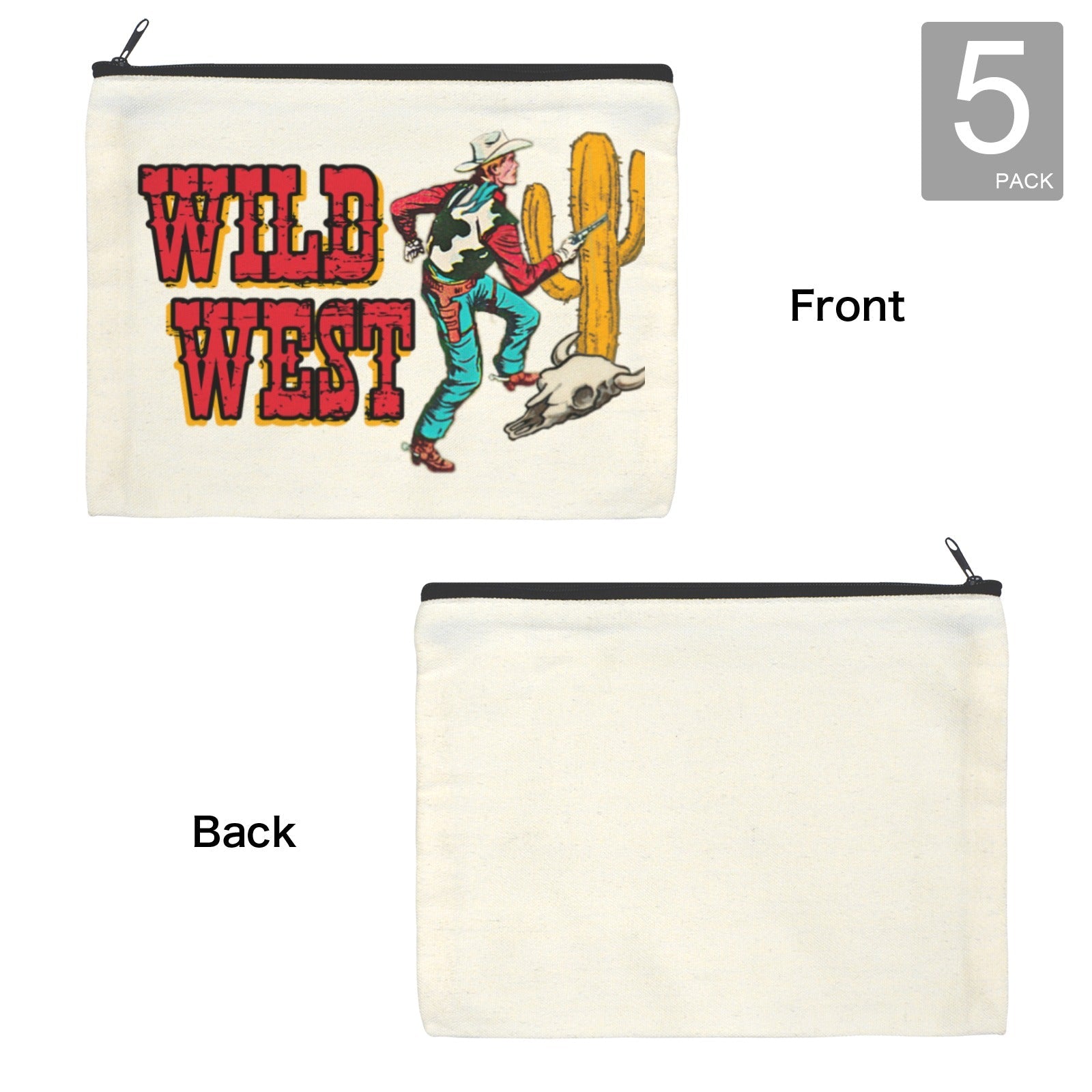 Wild West Cowboy Cosmetic Bag Pack of 5 Made in America
