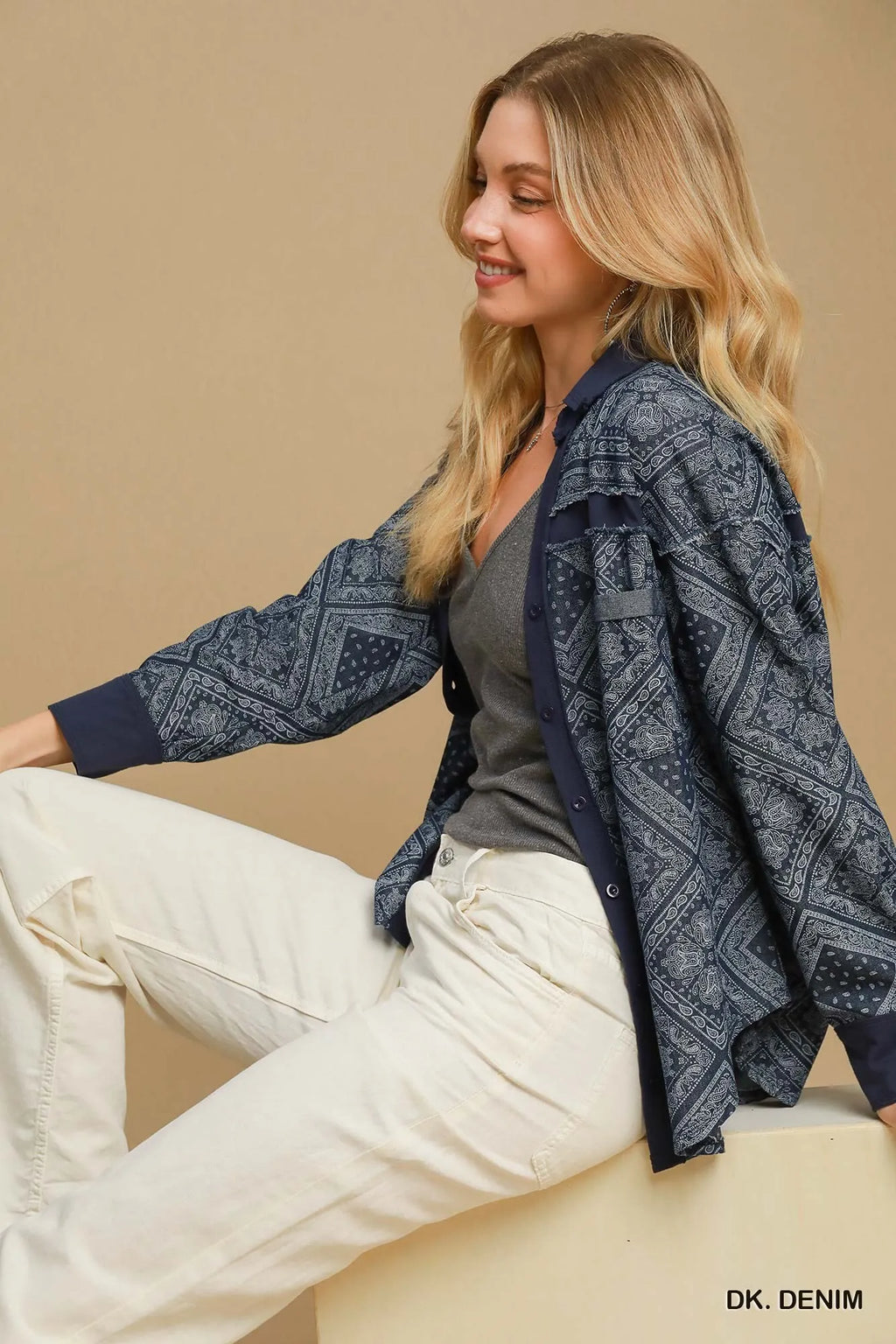 Garden Naked Umgee Paisley Print Denim Shirt Jacket
