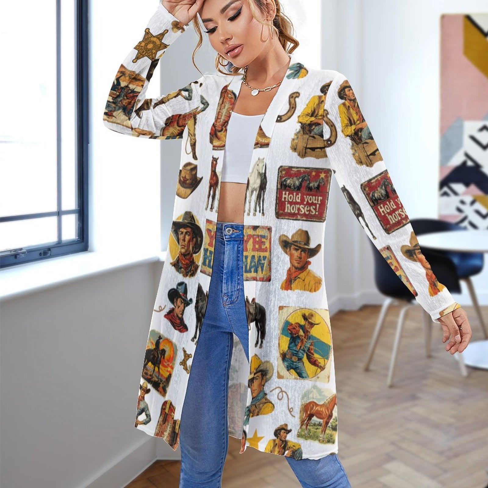 Vintage Cowboy Collage Western Lightweight Cardigan