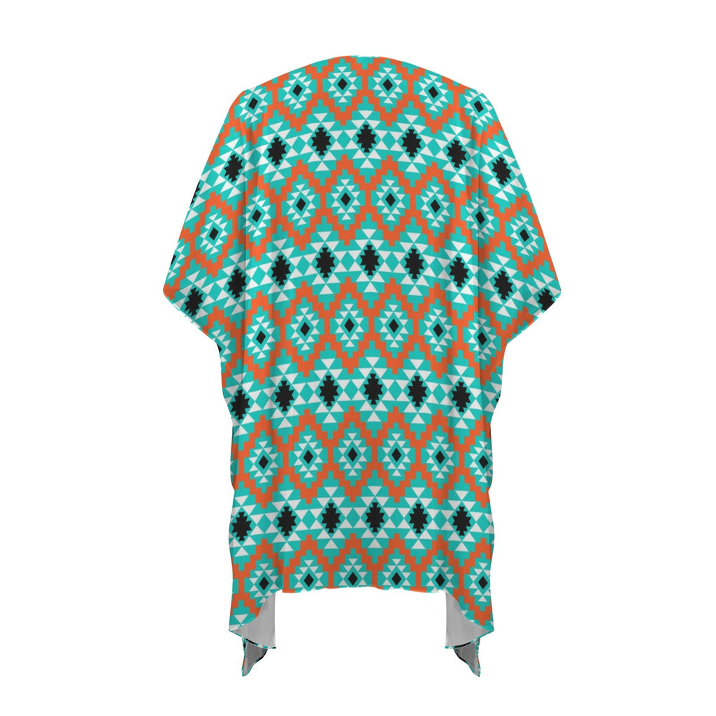 Turquoise Aztec Duster Kimono Coverup